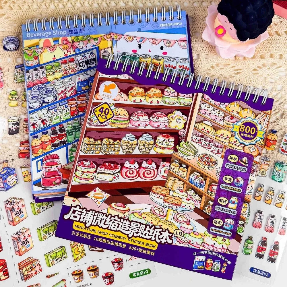 Supermarket Miniature Scene Stickers – 10 PET Die-Cut Scenes Decorative Sticker Set Nixie