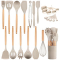 24-Piece Silicone Kitchen Utensil Set – Wooden Handles Kitchen Utensil Set Nixie Khaki