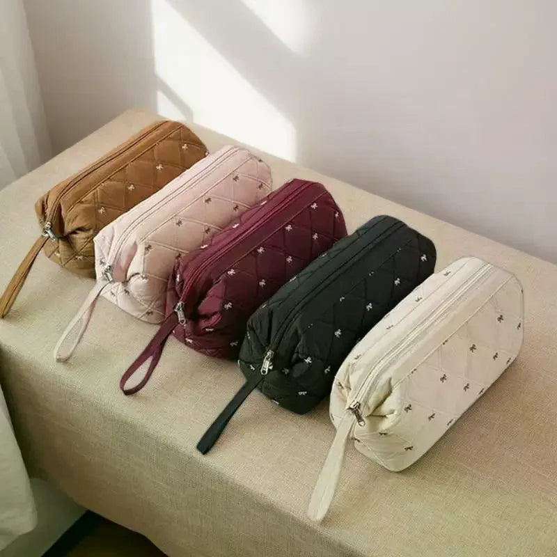 Quilted Hair Dryer Bag – Bow Embroidery Travel Storage Organizer Hair Tool Storage Bag Nixie