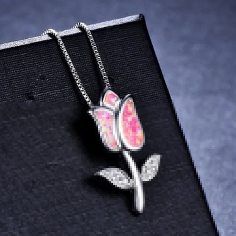 Rose Flower Pendant Necklace for Women – Pink Copper Alloy Pendant Necklace Nixie