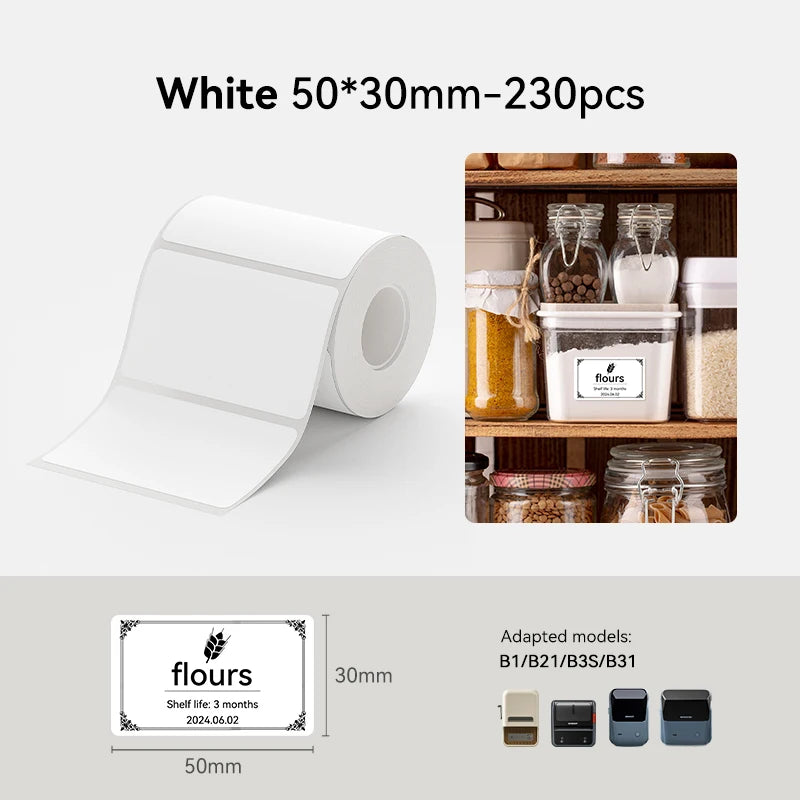 Niimbot White Thermal Label Roll 20–50mm Waterproof | B1 B21 B3S Thermal Label Roll Nixie 1Roll 50x30mm