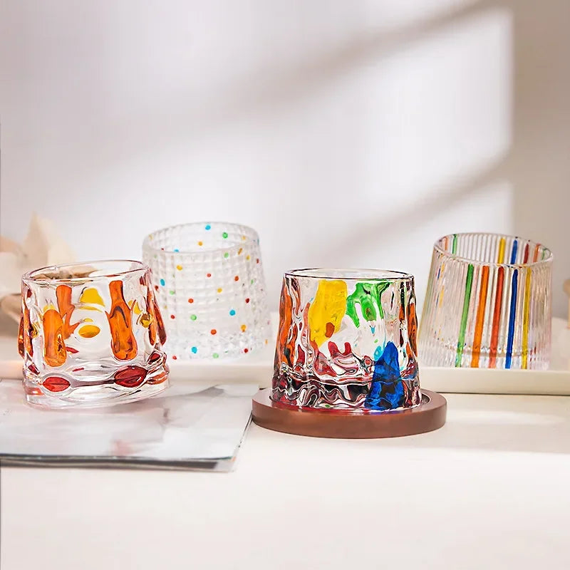 Hand-Painted Rotating Gyro Whiskey Glass & Coaster Set Gyro Whiskey Glass Nixie