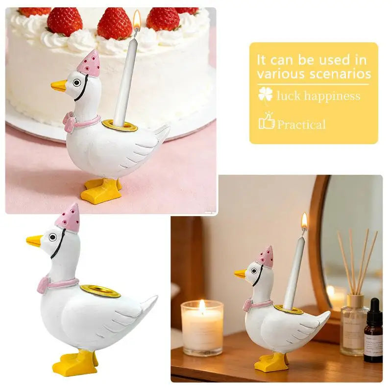 Goose Candle Holder Figurine Pink Party Hat – Birthday Decor Candle Holder Figurine Nixie