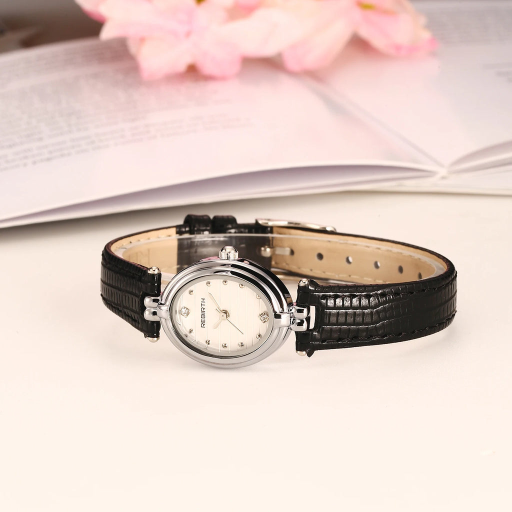 REBIRTH Women's Quartz Watch – Elegant Leather Band, Alloy Case Women's Quartz Watch Nixie