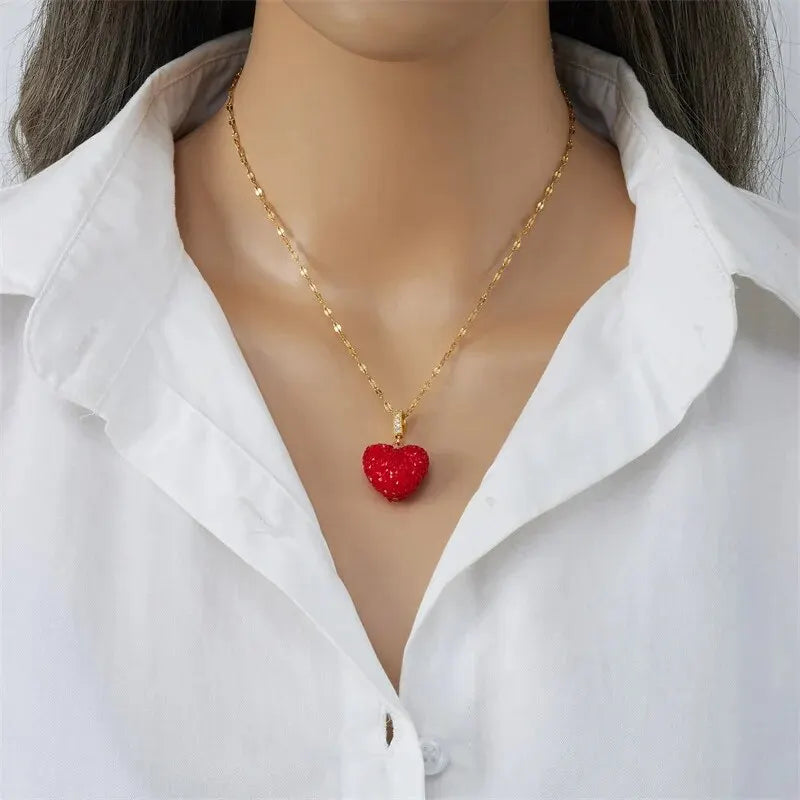 Candy Color Heart Pendant Necklace | Gold Copper & Steel Chain Pendant Necklace Nixie