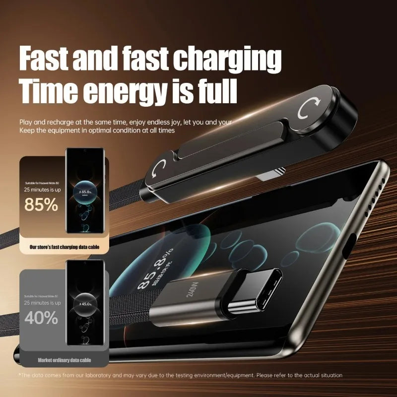 240W USB-C Fast Charging Cable with Foldable Phone Stand USB-C Charging Cable Nixie