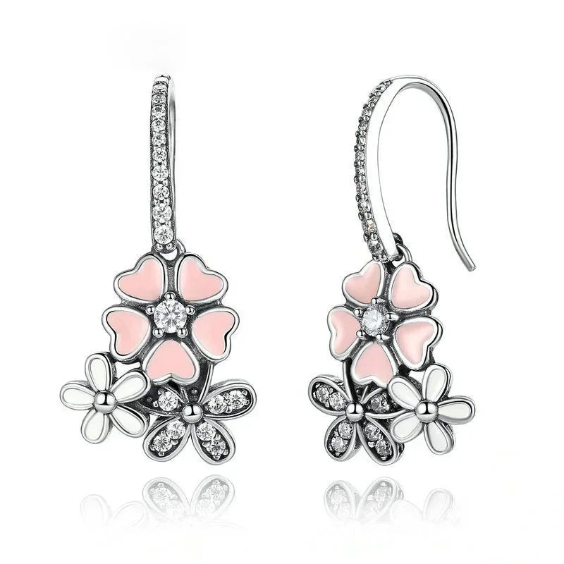 Daisy Drop Earrings – Zinc Alloy Pink Peach Crystal Dangle Dangle Earrings Nixie