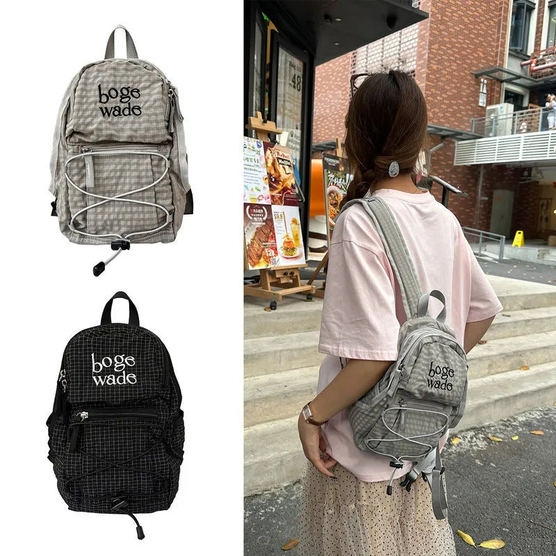 Korean Plaid Nylon Mini Backpack – Small Travel & Hiking Bag Mini Backpack Nixie