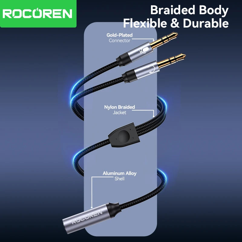Rocoren 3.5mm Audio Splitter Cable – Headphone & Mic Adapter Audio Splitter Cable Nixie
