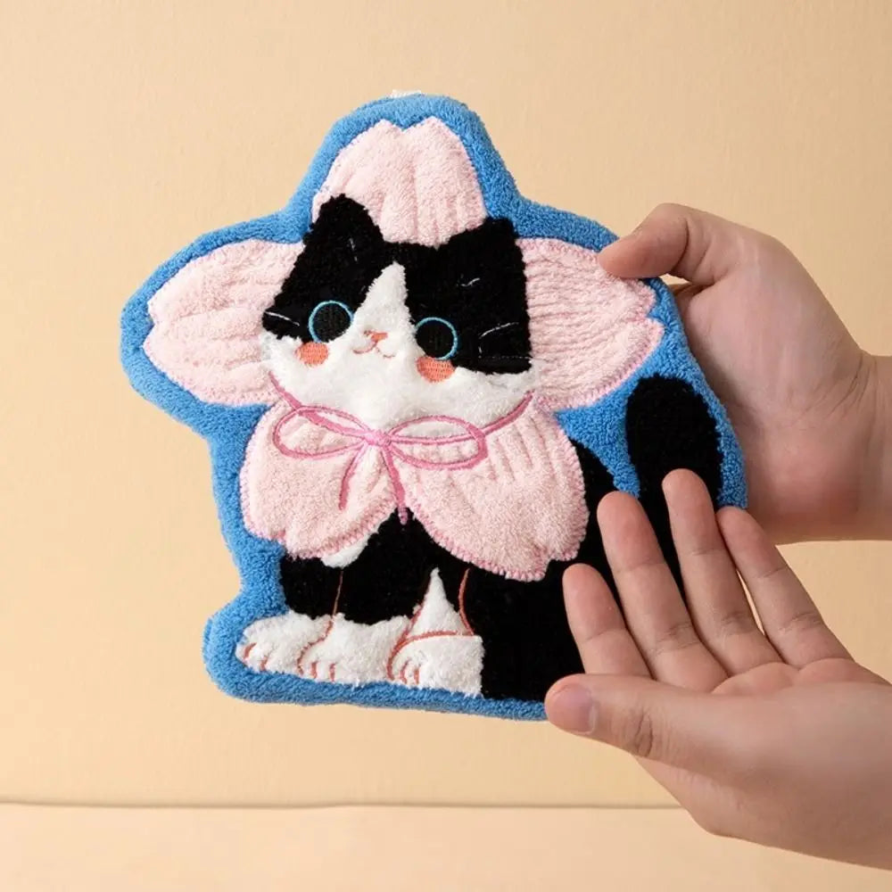 Cute Cat Coral Fleece Hand Towel – Soft & Absorbent Coral Fleece Hand Towel Nixie