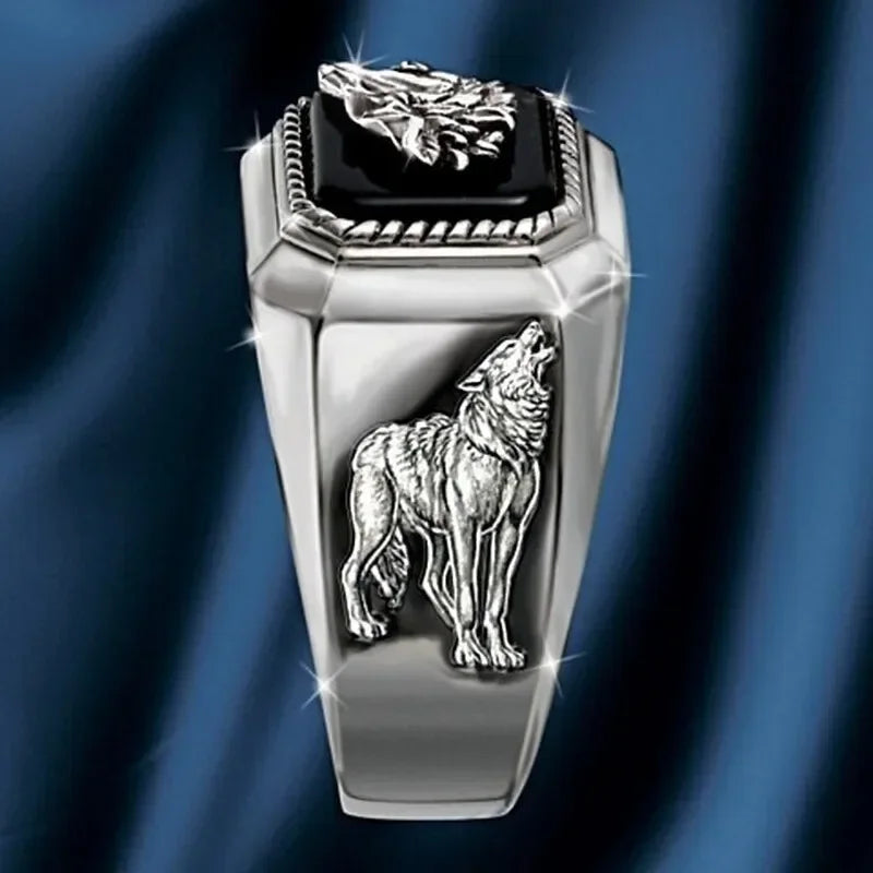 Men's Silver Wolf Ring – Punk Fashion Jewelry Sizes 6–13 Fashion Ring Nixie
