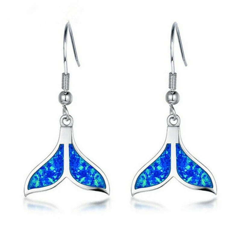 Fish Tail Blue Opal & Rhinestone Hook Drop Earrings Drop Hook Earrings Nixie Blue