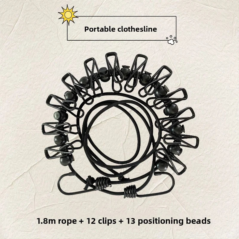Retractable Travel Clothesline with 12 Non-Slip Clips