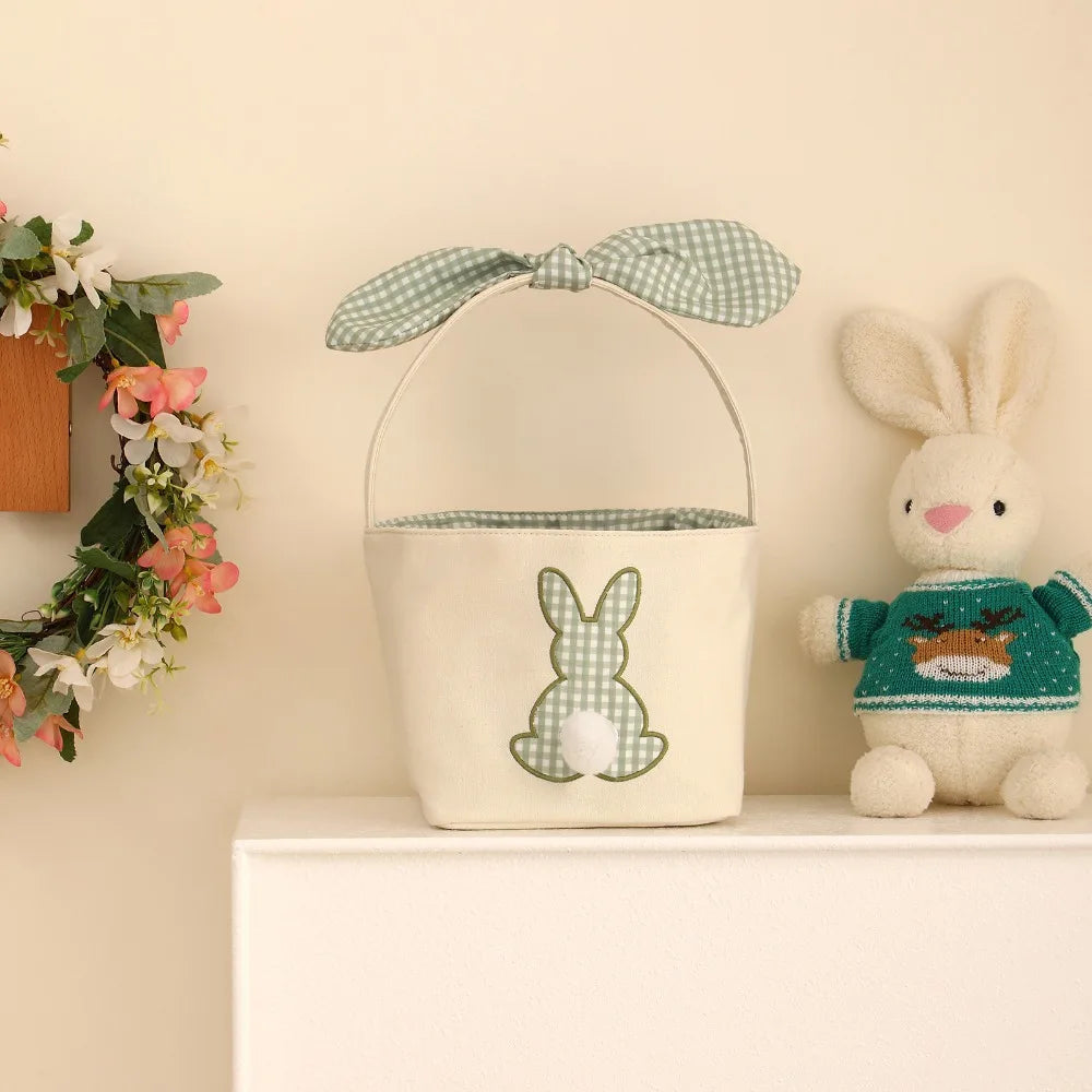 Large Easter Bunny Basket with Long Ears & Handle | Polyester Easter Basket Nixie Green