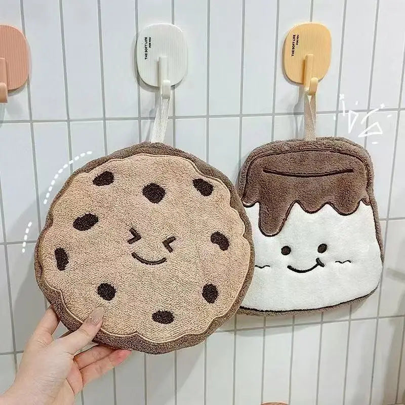 Cartoon Cookie Coral Fleece Hand Towel – Quick-Dry Hanging