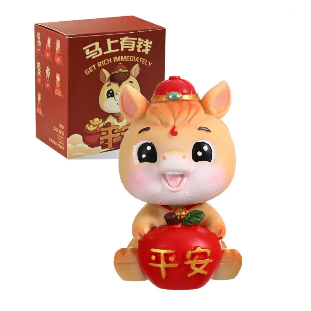 Cartoon Horse Chinese New Year Resin Figurine Gold Red Lucky Charm