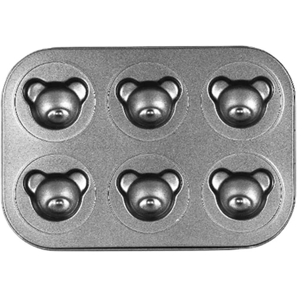 6-Hole Bear Baking Mold – Nonstick Carbon Steel Cake Pan Baking Mold Pan Nixie