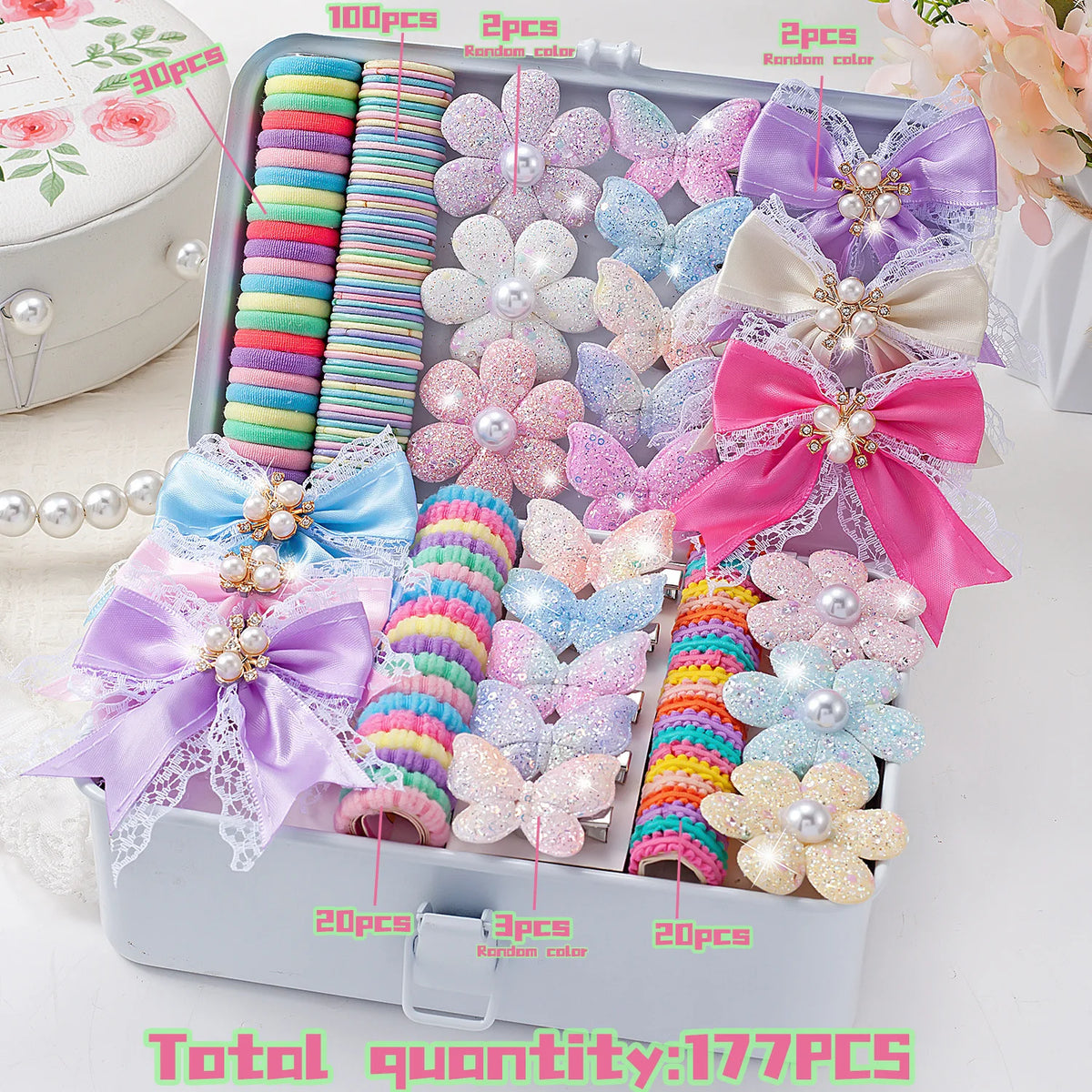 177-Piece Kids Hair Accessories Set – Colorful Bows & Clips Kids Hair Accessories Nixie 177PCS-No box