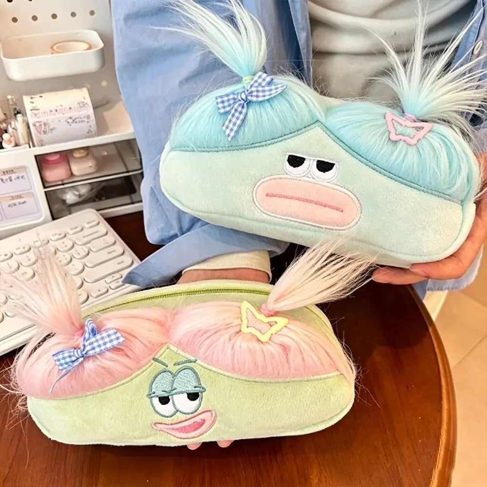 Cute Ugly Plush Pencil Case with Ponytail – Stationery Pouch Plush Pencil Case Nixie