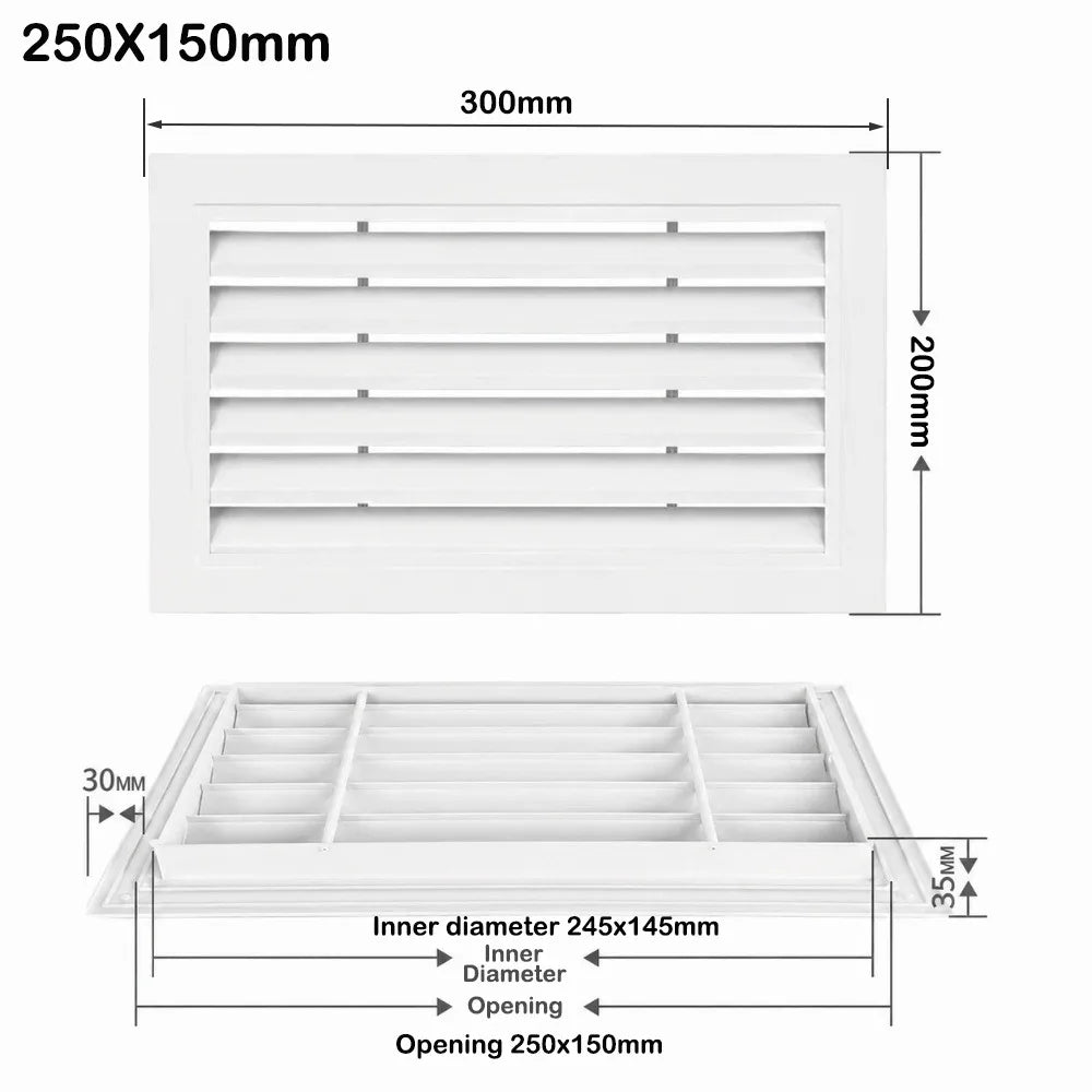 Aluminum Alloy Square Air Vent Grille White Return Vent Cover Air Vent Grille Nixie 250x150mm