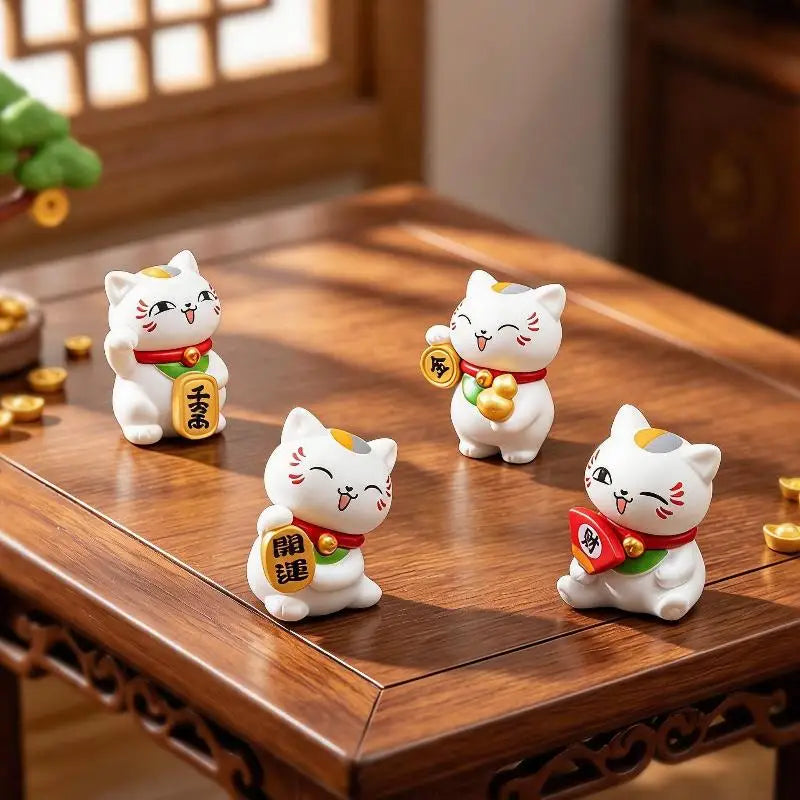 Mini Lucky Cat Figurines 6 PCS Set – Desk & Home Decor Decorative Figurine Set Nixie