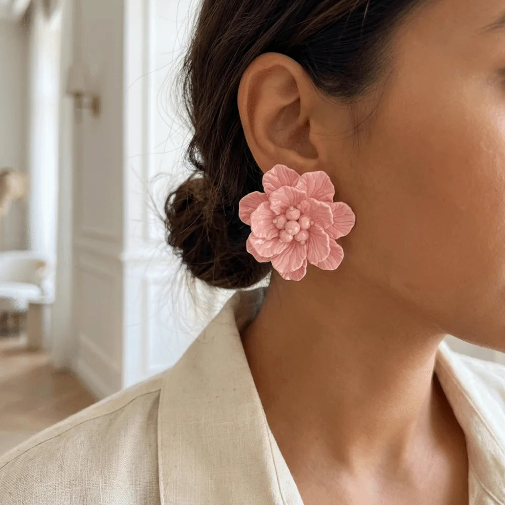 Beaded Camellia Stud Earrings – Lightweight Floral Fashion Jewelry Stud Earrings Nixie