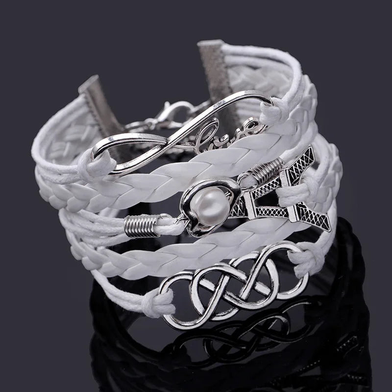 Multilayer Braided Cord & Pearl Bead Bracelet – Unisex Punk Strand Bracelet Nixie