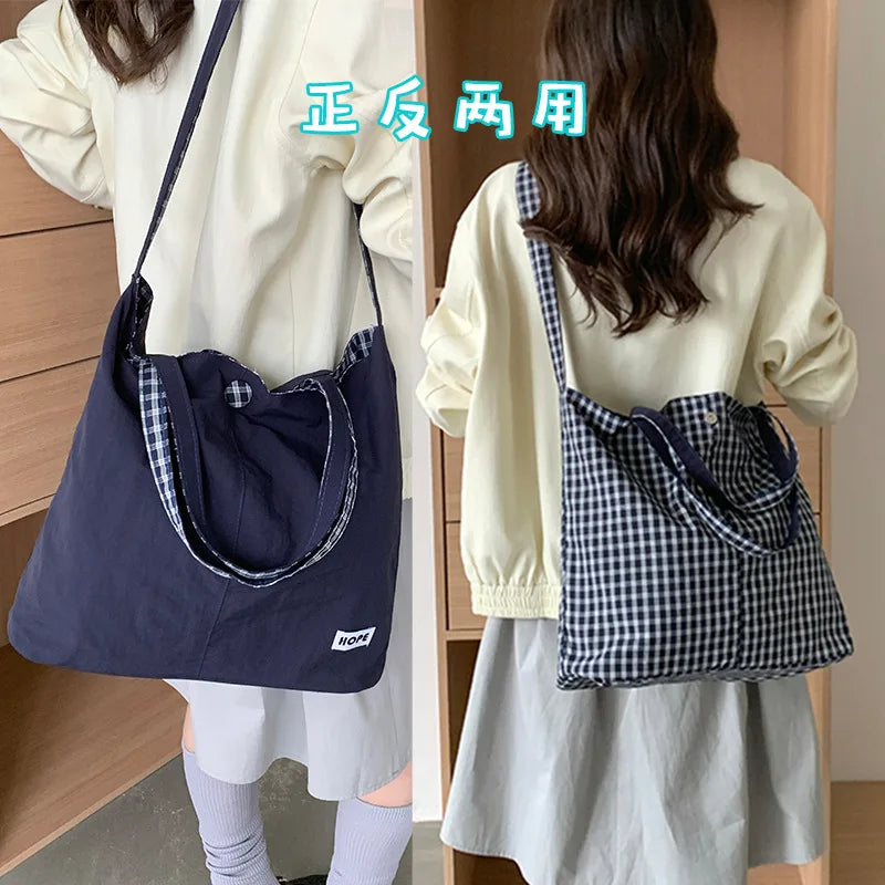 Women's Plaid Nylon Crossbody Shoulder Bag – Large Capacity Crossbody Shoulder Bag Nixie BB-1199 navy blue Extra Large