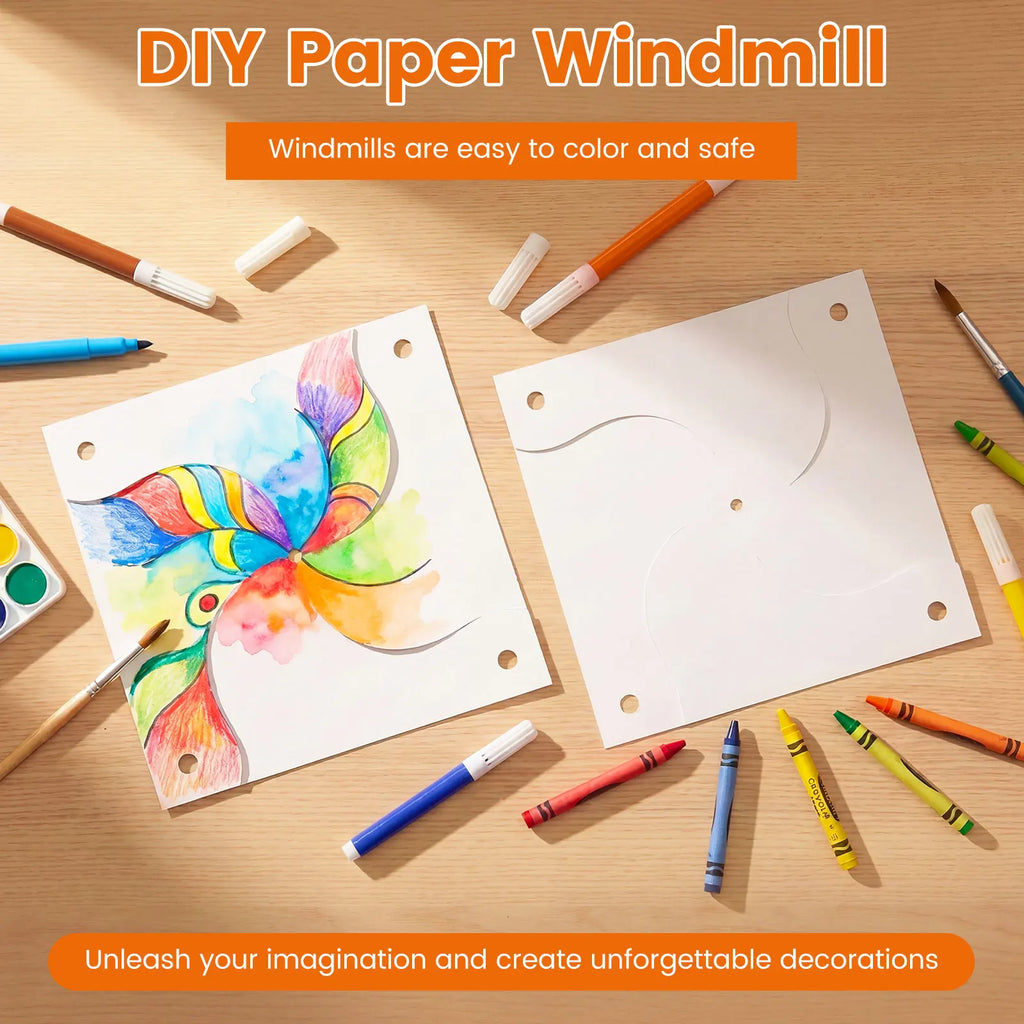 100Pcs Blank DIY Paper Pinwheel Craft Kit for Kids & Parties DIY Craft Kit Nixie
