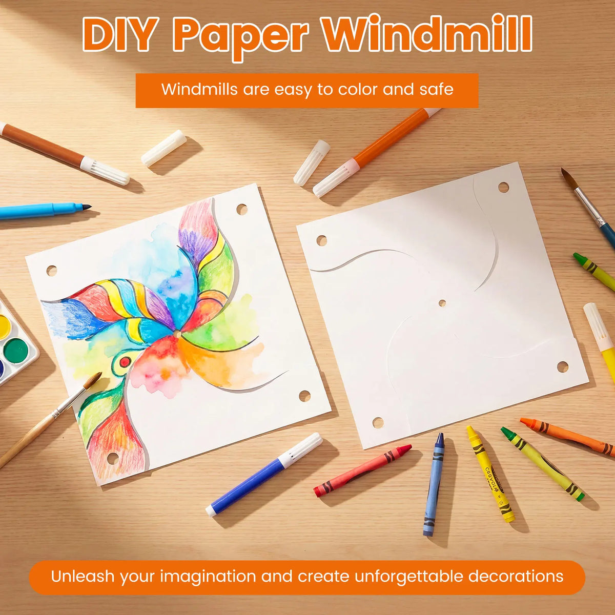 100Pcs Blank DIY Paper Pinwheel Craft Kit for Kids & Parties DIY Craft Kit Nixie