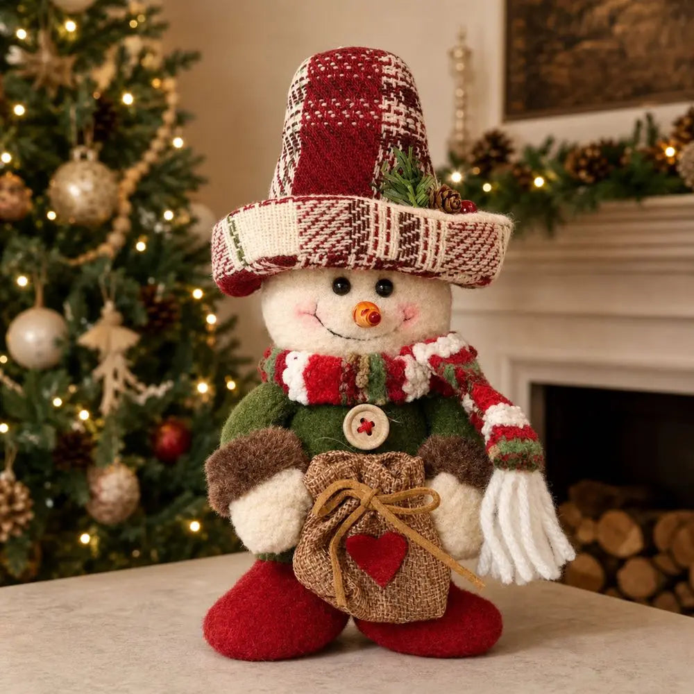 Plaid Snowman Christmas Figurine – 21cm Standing Holiday Decor Christmas Figurine Nixie