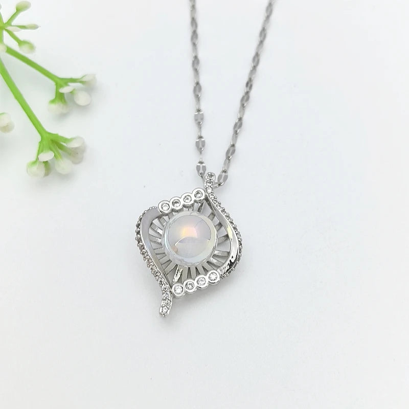 Imitation Pearl Zircon Pendant Necklace | Stainless Steel Chain Pendant Necklace Nixie XL1200-289