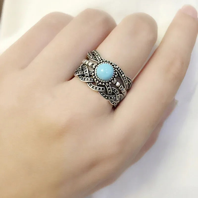 3-in-1 Retro Turquoise Zircon Silver Ring Set | Sizes 6–11 Fashion Ring Set Nixie