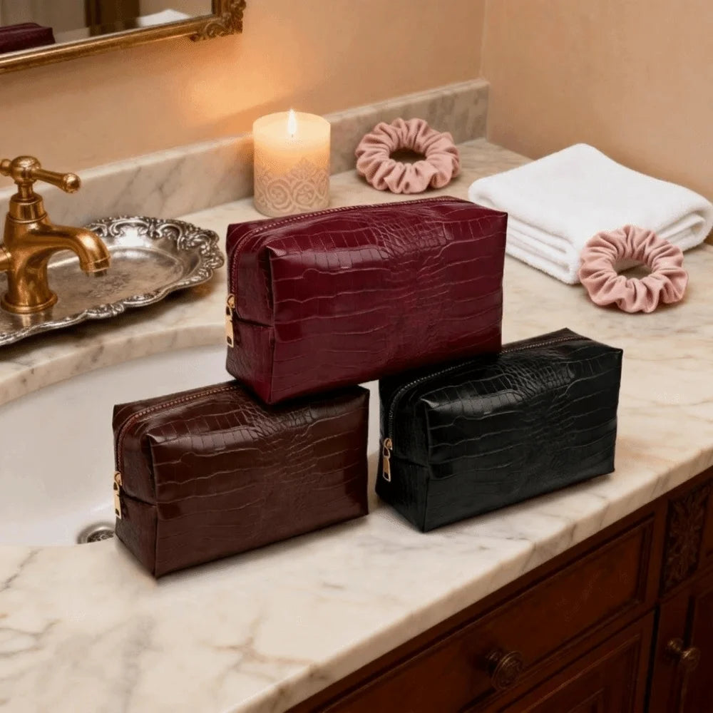 PU Leather Makeup Bag Waterproof Crocodile Embossed Travel Pouch Cosmetic Travel Bag Nixie