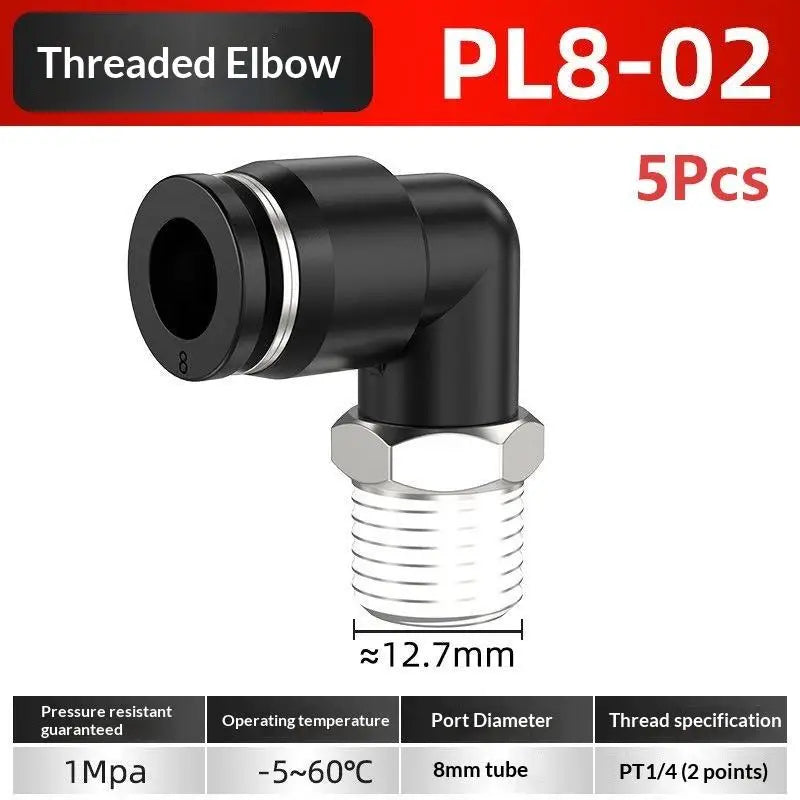 5Pcs 90° Push-Fit Pneumatic Elbow Fittings | PL Series Air Tube Pneumatic Elbow Fittings Nixie A3