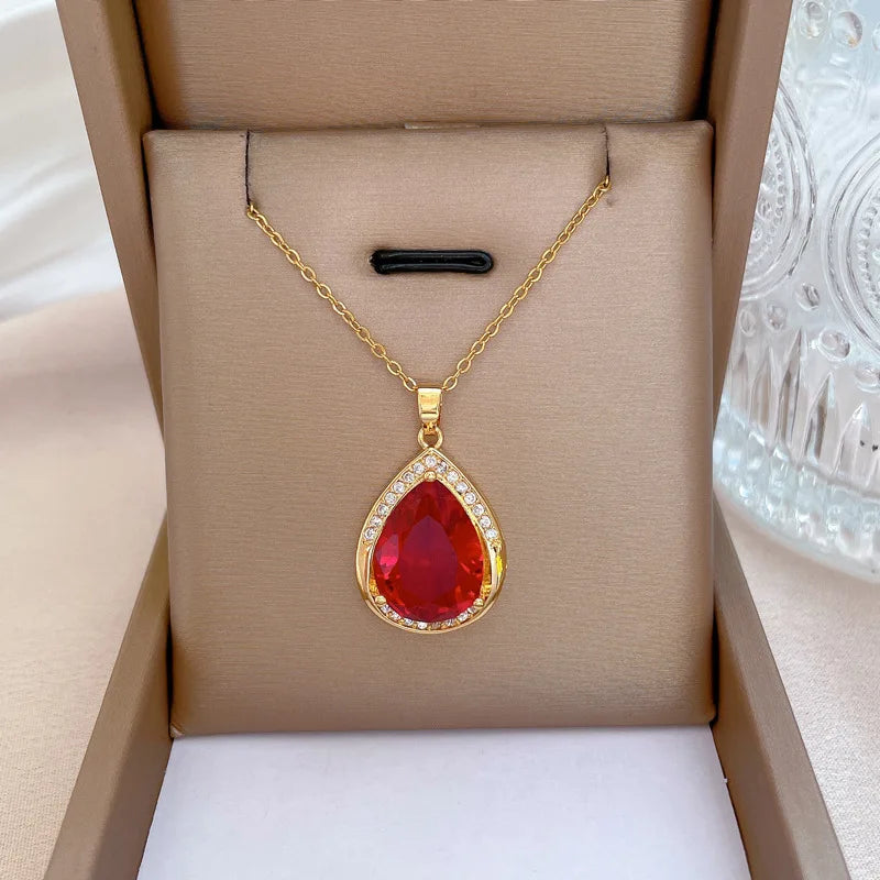 Gold Waterdrop Pendant Necklace – Stainless Steel Clavicle Chain Pendant Necklace Nixie