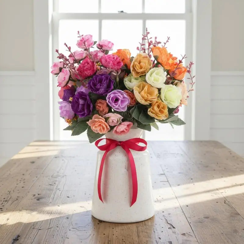 21-Head Artificial Rose Bouquet – Silk Fake Flowers for Decor Artificial Flower Bouquet Nixie