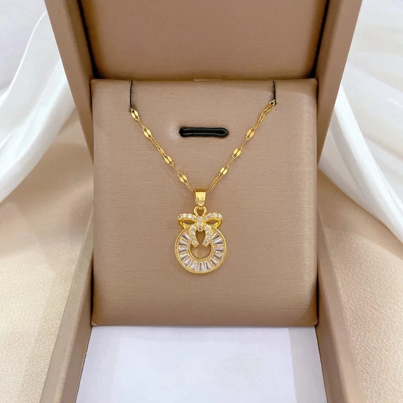 Butterfly Bow Pendant Necklace | Gold Stainless Steel | Nixie Pendant Necklace Nixie