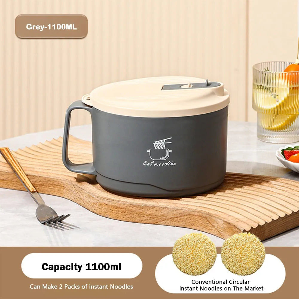 304 Stainless Steel Ramen Bowl – Leak-Proof & Insulated Stainless Steel Bowl Nixie Grey-1100ML