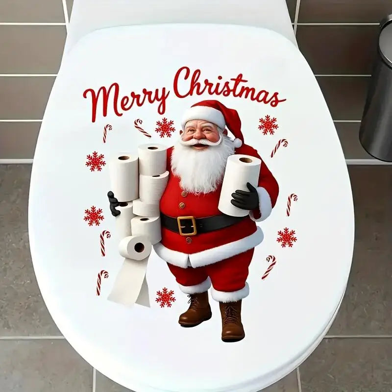 Christmas Santa Claus Toilet Lid Sticker | Waterproof PVC Bathroom Holiday Sticker Nixie