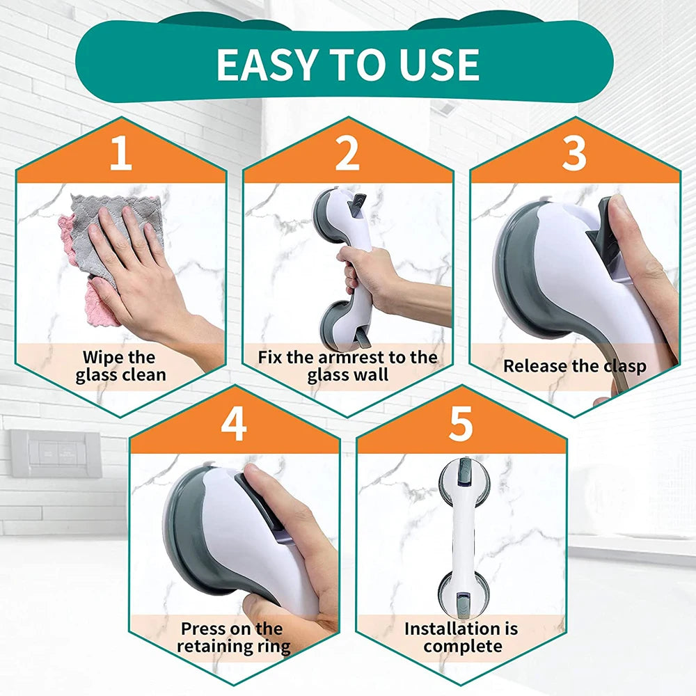 Shower Grab Bar – Dual Lock Suction Cup Anti-Slip Handle Bathroom Grab Bar Nixie