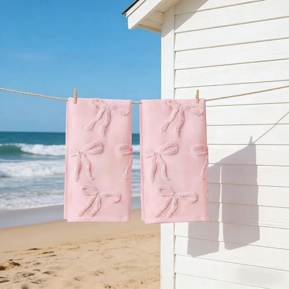 3D Bow Jacquard Cotton Hand Towel – Soft, Quick Dry, Pink