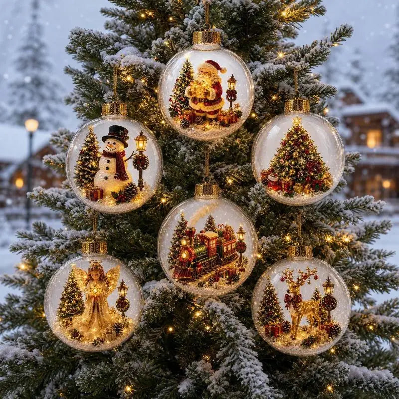 LED Luminous Christmas Crystal Ball Ornament – Santa & Snowman Christmas Ball Ornament Nixie
