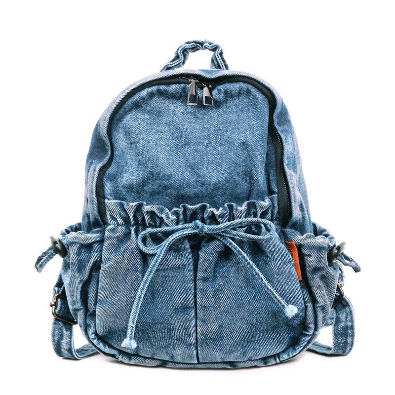 Vintage Washed Distressed Denim Mini Backpack for Women Denim Mini Backpack Nixie