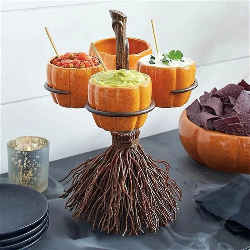 Halloween Pumpkin Snack Bowl Stand – Fall Party Serving Set
