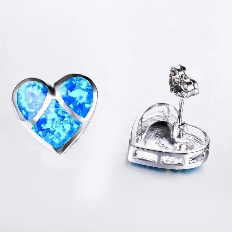 Heart Stud Earrings Simulated Opal Glass Vintage Style Stud Earrings Nixie