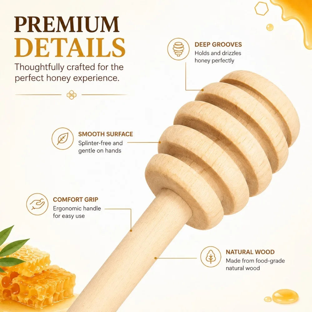 Wooden Honey Dipper Stirrer Long Handle Spoon – Set of 2