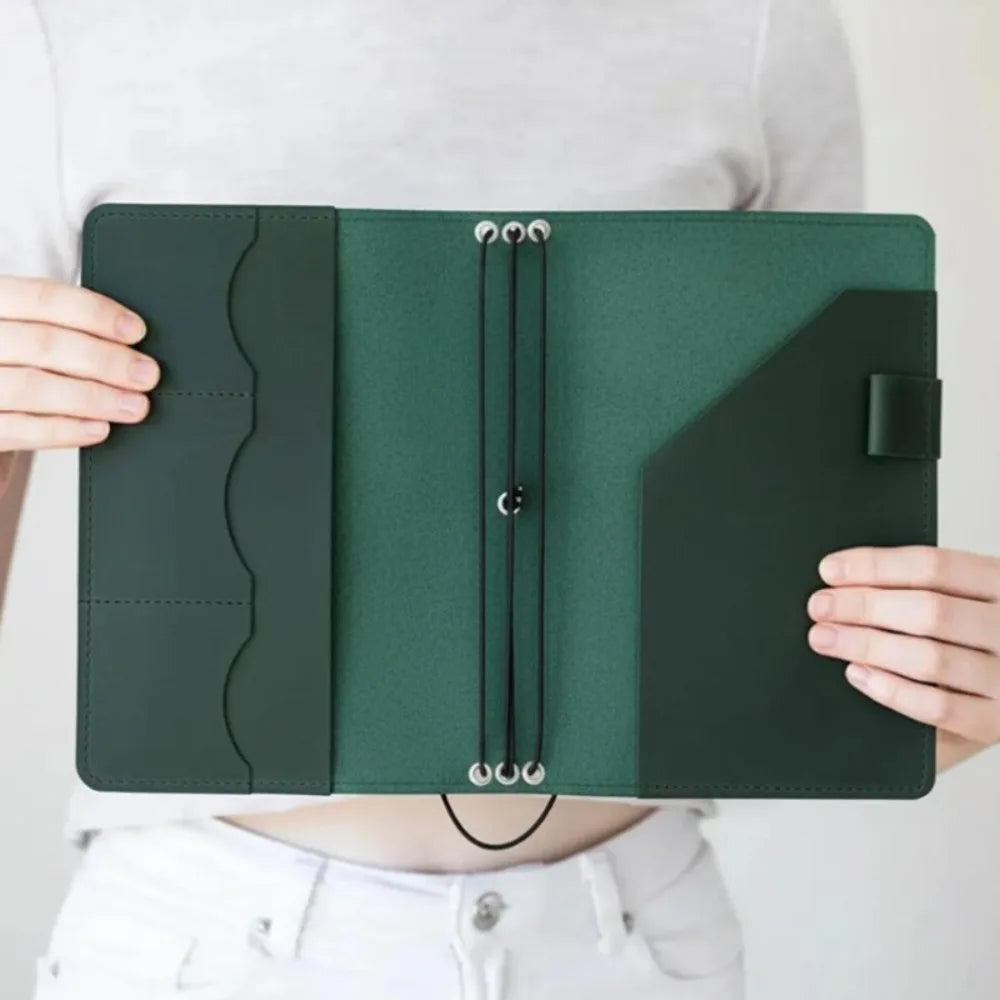 A5 Refillable Loose Leaf Notebook Cover | PU Leather Journal Leather Notebook Cover Nixie Green