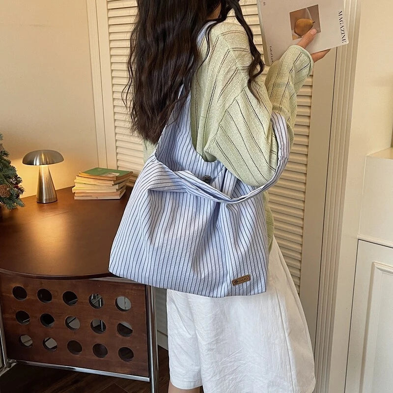 Women's Striped Canvas Tote – Large Crossbody Shoulder Bag Canvas Tote Bag Nixie