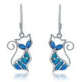 Vintage Blue Opal Cat Dangle Earrings – Retro Hook Style Dangle Earrings Nixie Blue